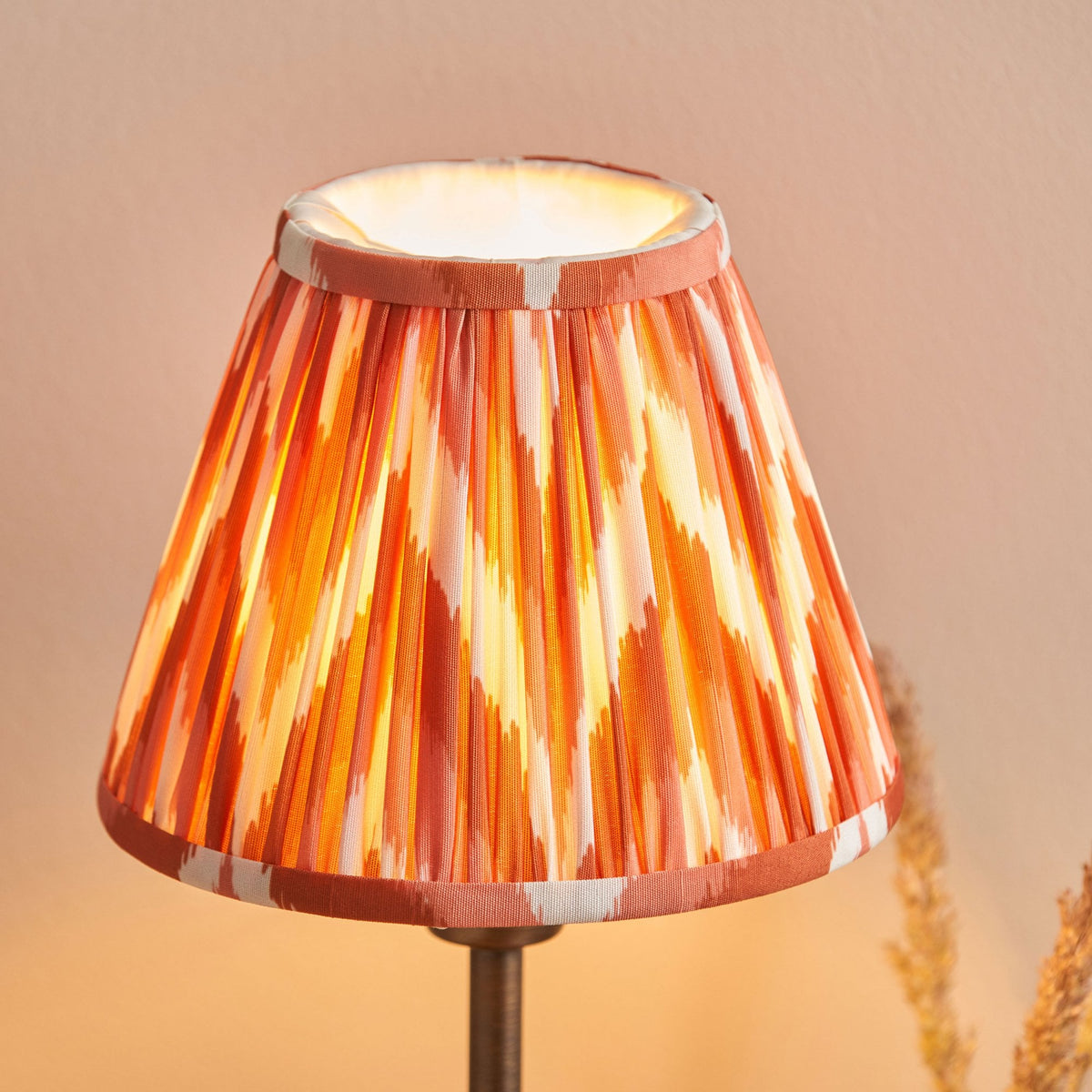 Rise Table Lamp in Antique Bronze with Zigzag 16cm Apricot Orange Faux Silk Fabric Shade