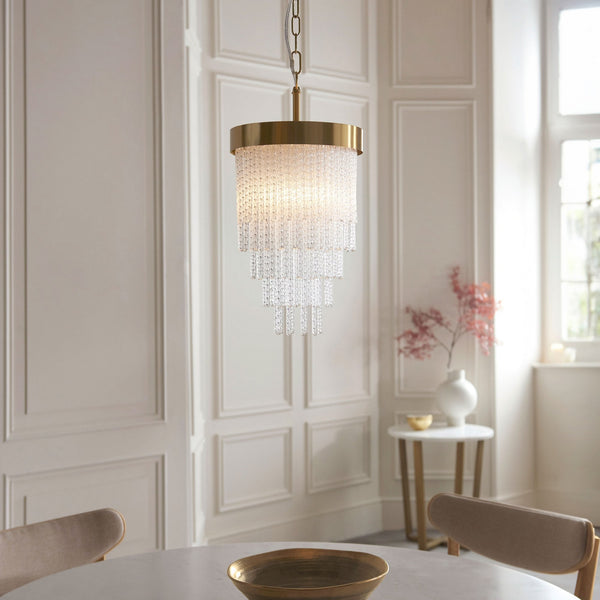 Anistoria Pendant in Brushed Aged Brass & Twisted Clear Decorative Glass Rods
