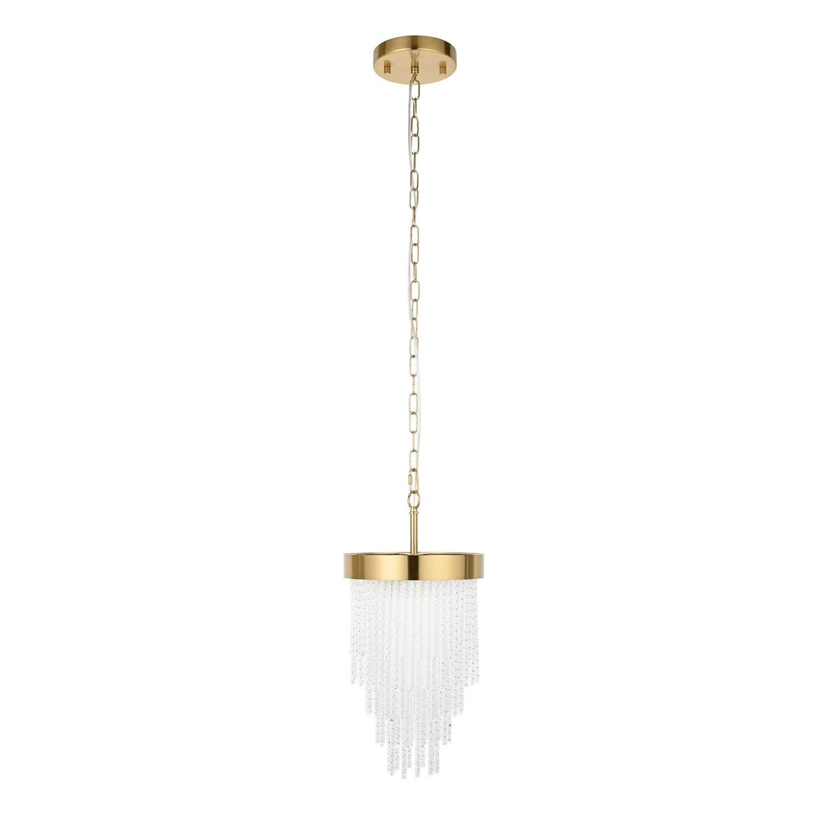 Anistoria Pendant in Brushed Aged Brass & Twisted Clear Decorative Glass Rods