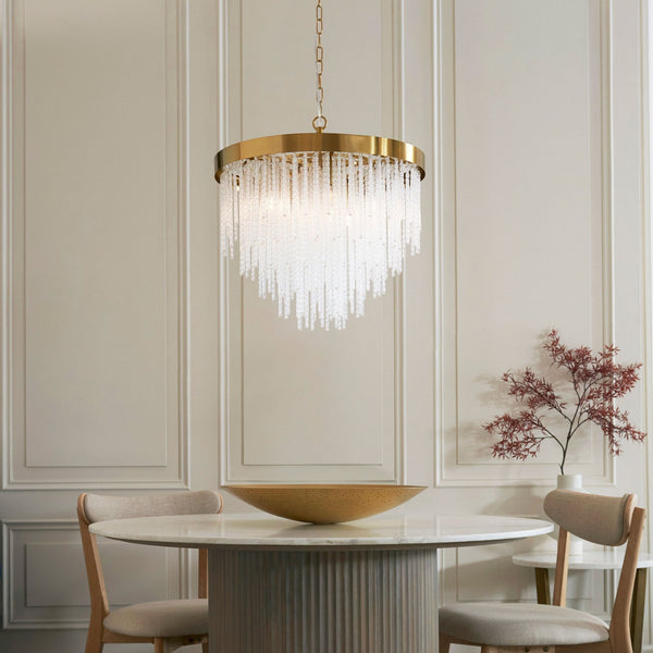 Anistoria Five Light Pendant in Brushed Aged Brass & Twisted Clear Decorative Glass Rods