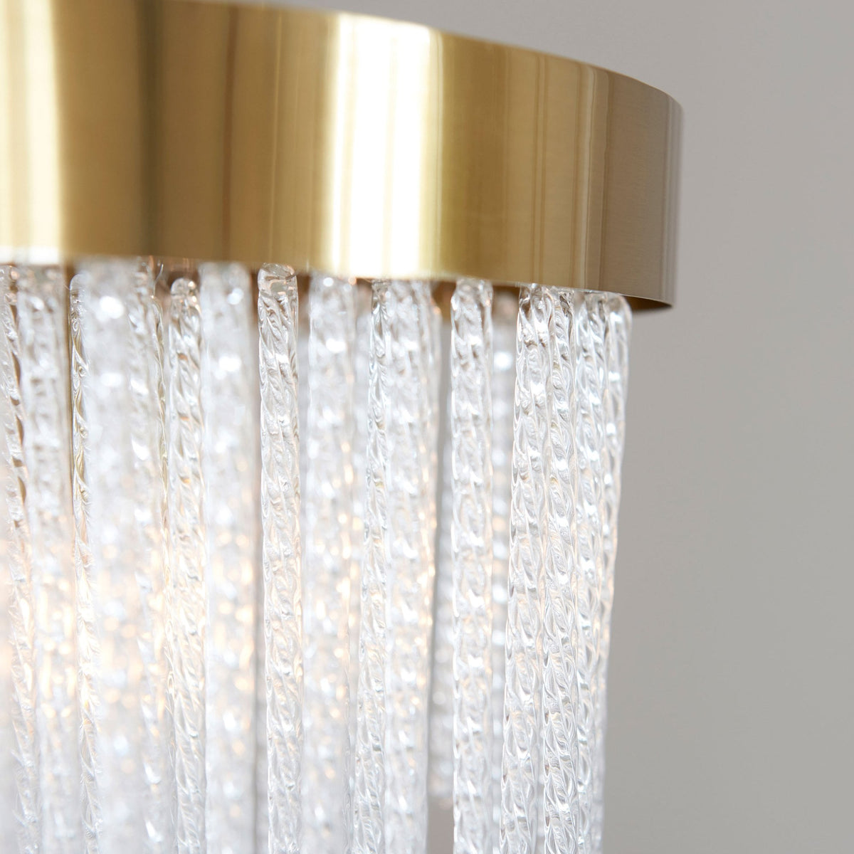 Anistoria Five Light Pendant in Brushed Aged Brass & Twisted Clear Decorative Glass Rods