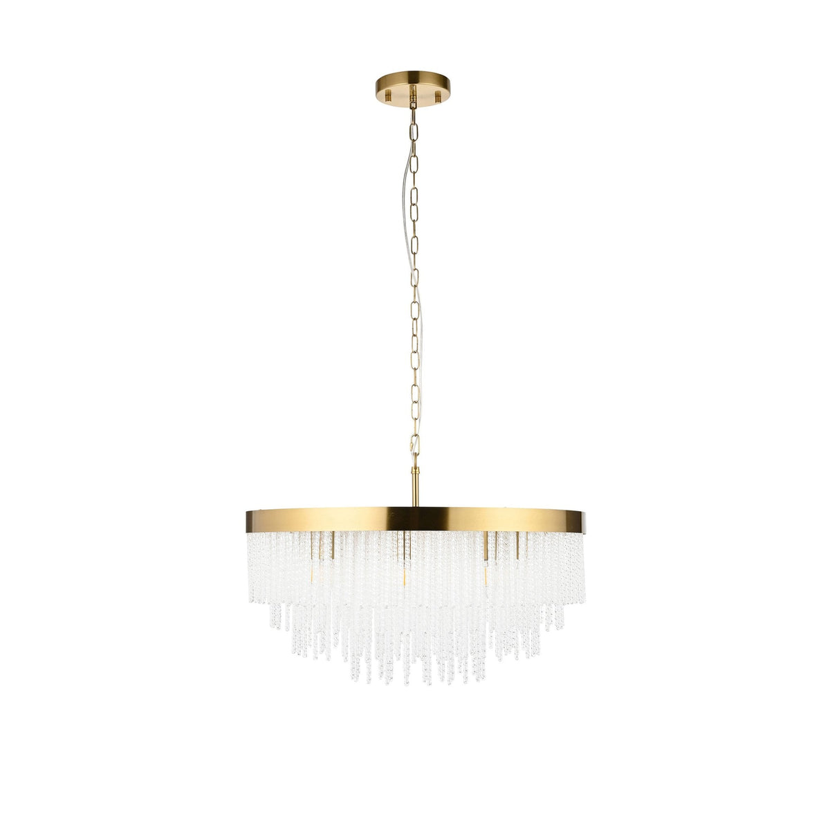 Anistoria Grand Nine Light Pendant in Brushed Aged Brass & Twisted Clear Decorative Glass Rods