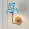 Anvil Swan Wall Light in Brass Patina with 16cm Ripple Marlin Blue Faux Linen Fabric Shade