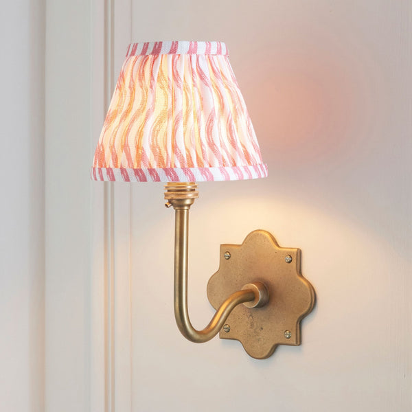 Anvil Swan Wall Light in Brass Patina with 16cm Ripple Coral Pink Faux Linen Fabric Shade