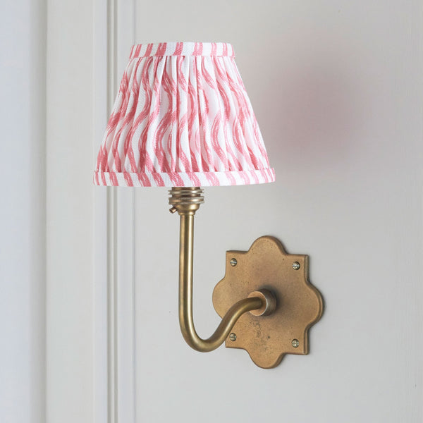Anvil Swan Wall Light in Brass Patina with 16cm Ripple Coral Pink Faux Linen Fabric Shade