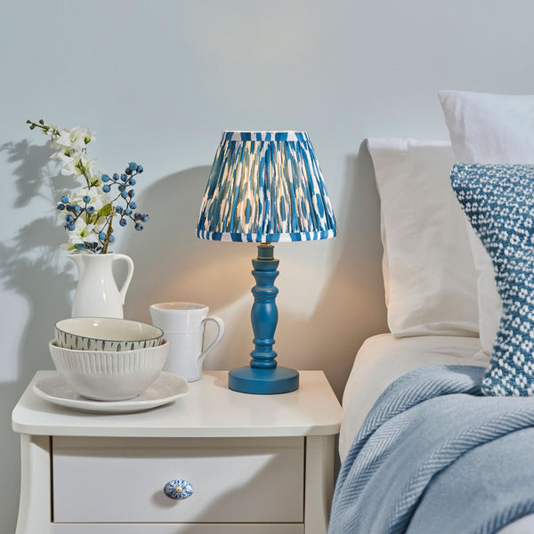 Bibury Table Lamp in Satin Blue with Ikat 20cm Marlin Blue Shade