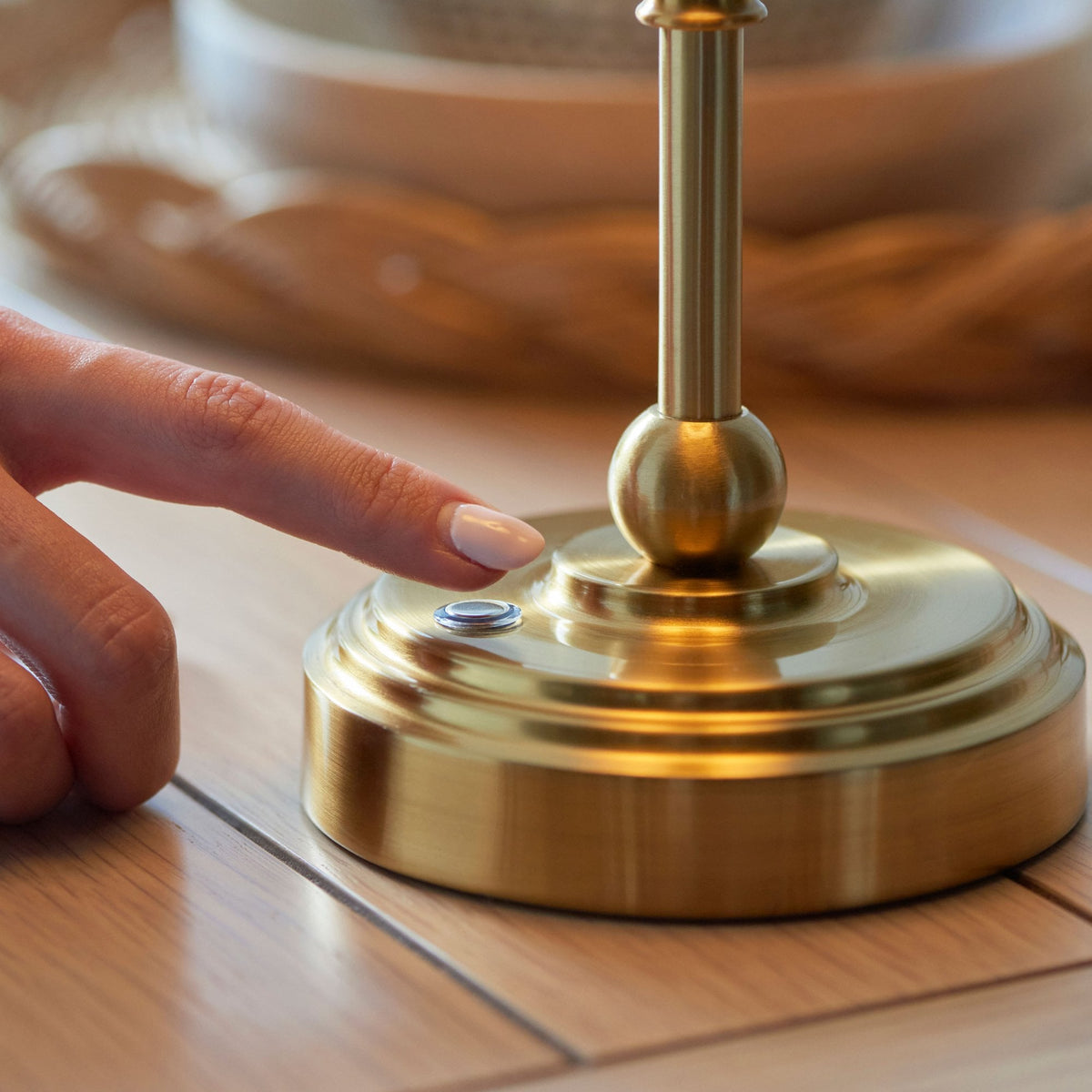Burley Rechargeable Table Lamp in Brushed Aged Brass with Ivy 16cm Vintage White Shade