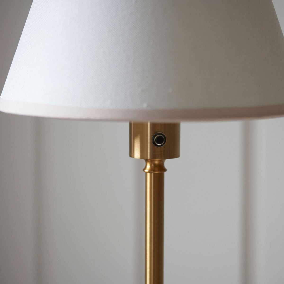 Burley Rechargeable Floor Lamp in Brushed Aged Brass with Ivy 25cm Vintage White Shade