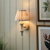 Carnaby Wall Light in Satin Almond White Painted Finish with Ikat 20cm Neutral Faux Silk Fabric Shade
