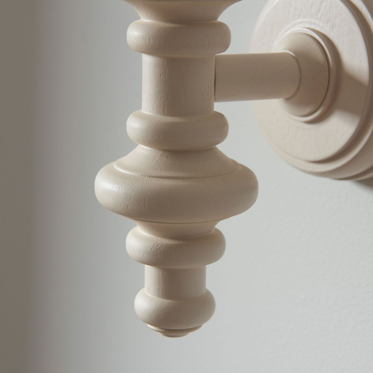 Carnaby Wall Light in Satin Almond White Painted Finish with Ikat 20cm Neutral Faux Silk Fabric Shade