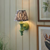 Carnaby Wall Light in Satin Cotswold Green Painted Finish with Ikat 20cm Pearl Grey Faux Silk Fabric Shade