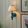 Carnaby Wall Light in Satin Marlin Blue Painted Finish with Ikat 20cm Neutral Faux Silk Fabric Shade