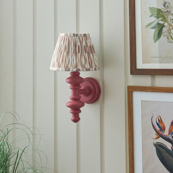 Carnaby Wall Light in Satin Pink Clay Painted Finish with Ikat 20cm Neutral Faux Silk Fabric Shade