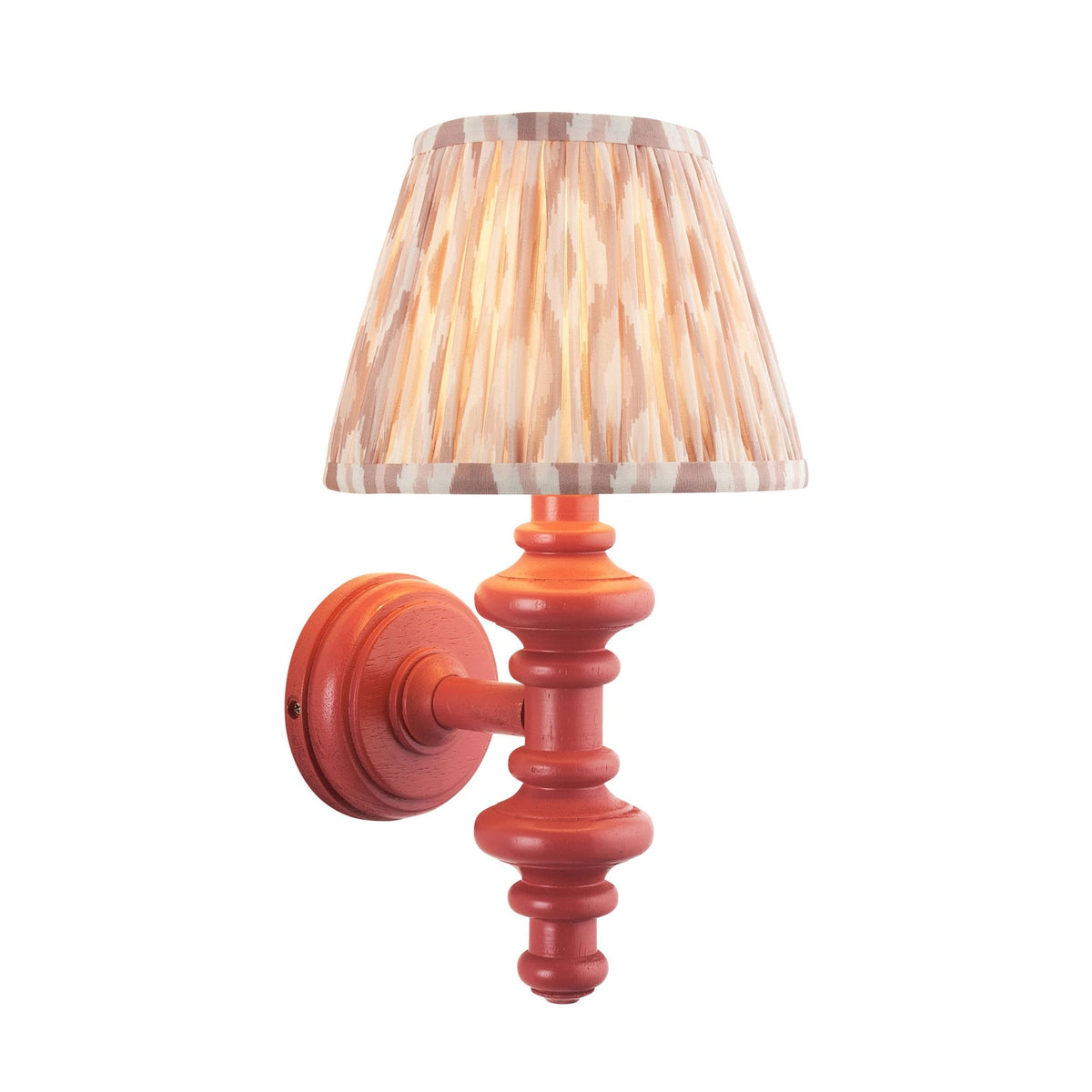 Carnaby Wall Light in Satin Pink Clay Painted Finish with Ikat 20cm Neutral Faux Silk Fabric Shade