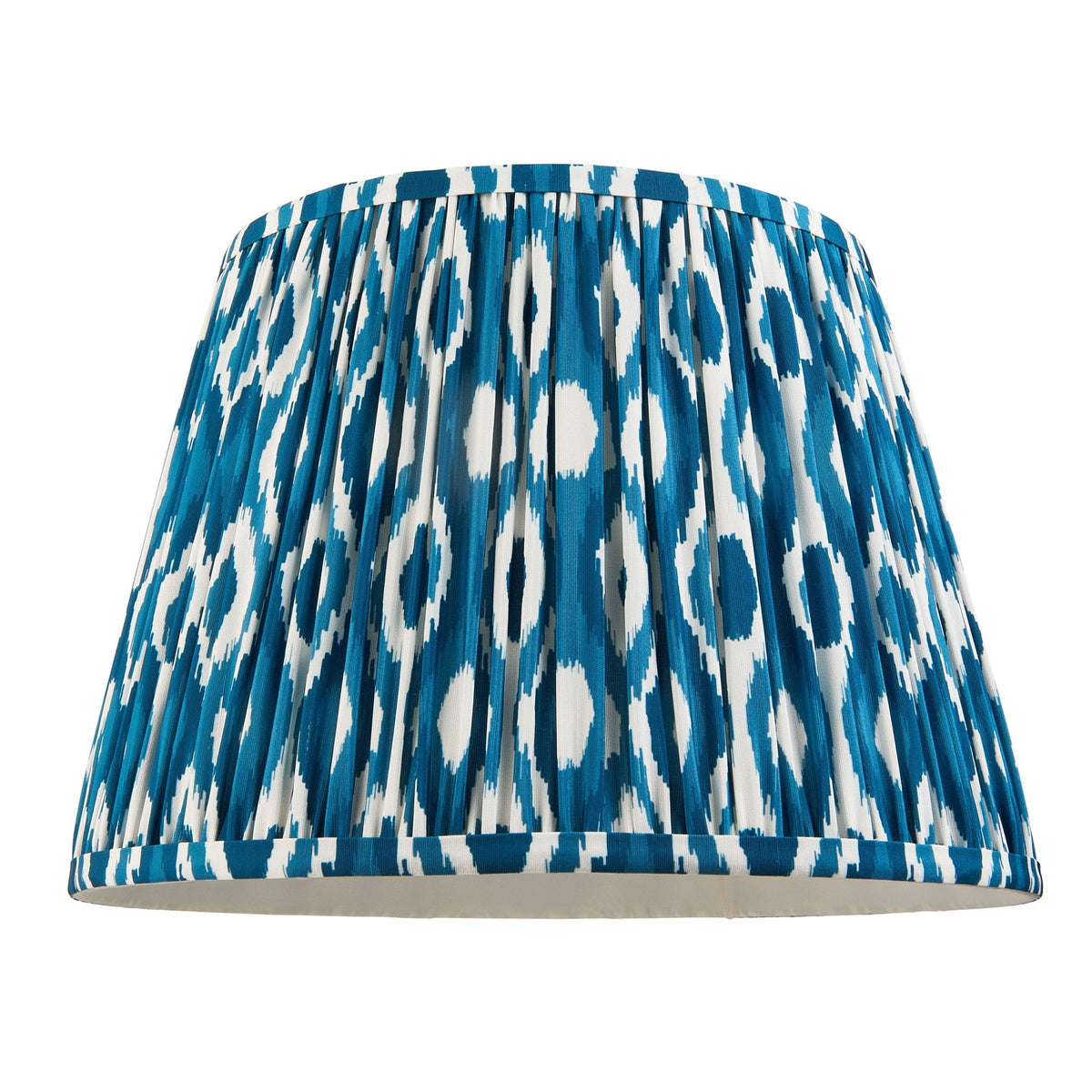 Carnaby Floor Lamp in Satin Almond White Painted Finish with Ikat 35cm Marlin Blue Faux Silk Fabric Shade