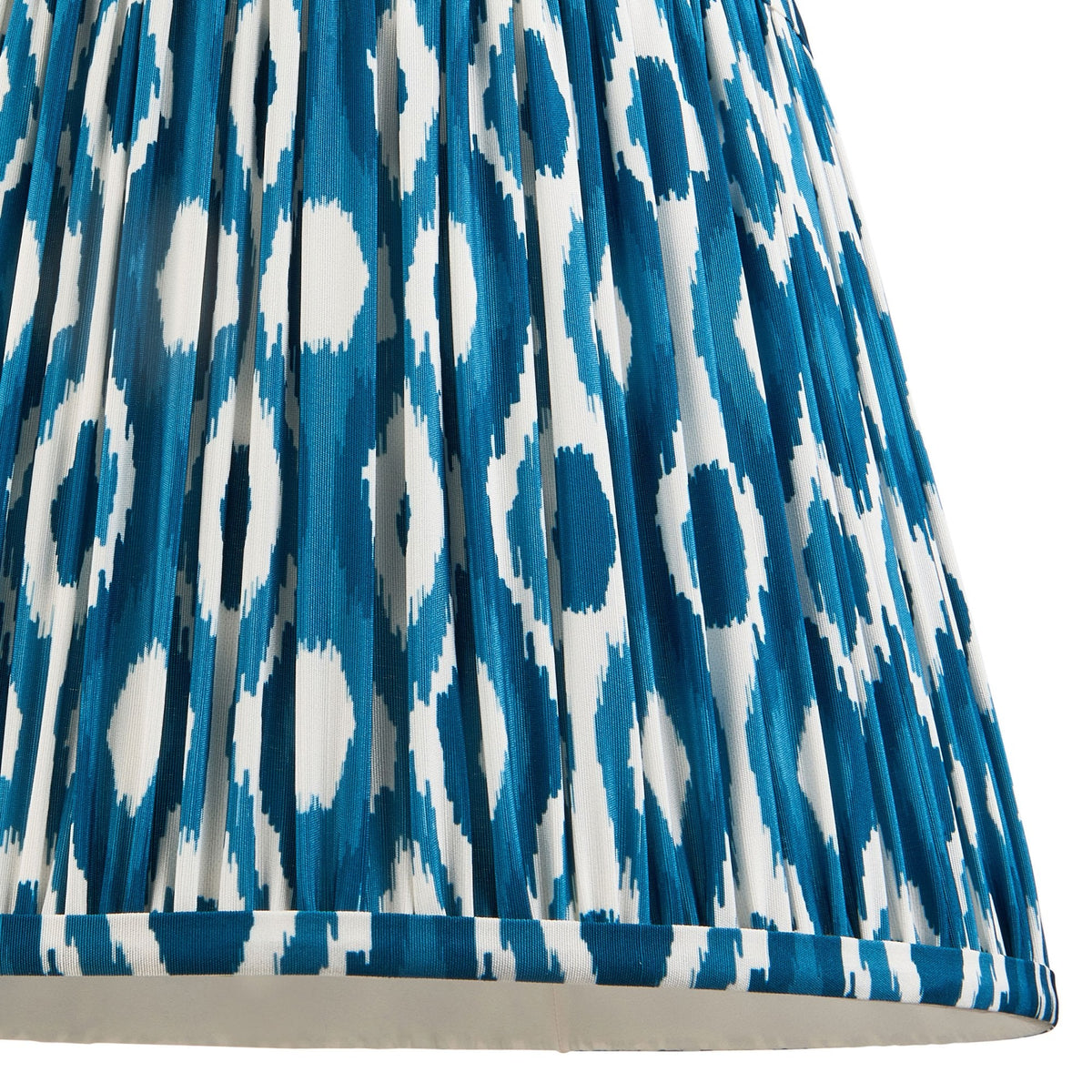 Carnaby Floor Lamp in Satin Almond White Painted Finish with Ikat 35cm Marlin Blue Faux Silk Fabric Shade