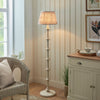 Carnaby Floor Lamp in Satin Almond White Painted Finish with Ikat 35cm Neutral Faux Silk Fabric Shade