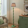 Carnaby Floor Lamp in Satin Cotswold Green Painted Finish with Ikat 35cm Pearl Grey Faux Silk Fabric Shade