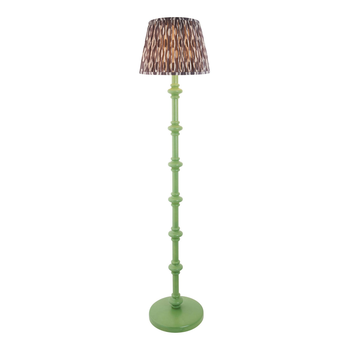 Carnaby Floor Lamp in Satin Cotswold Green Painted Finish with Ikat 35cm Pearl Grey Faux Silk Fabric Shade