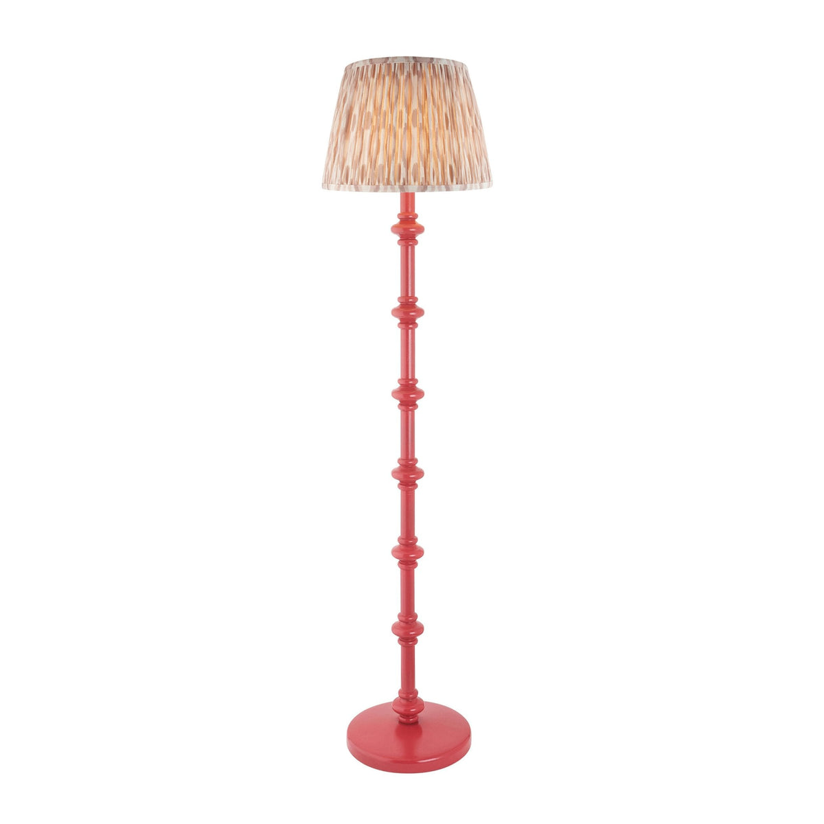 Carnaby Floor Lamp in Satin Pink Clay Painted Finish with Ikat 35cm Neutral Faux Silk Fabric Shade