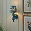 Carnaby Wall Light in Satin Marlin Blue Painted Finish with Ripple 20cm Marlin Blue Faux Linen Fabric Shade