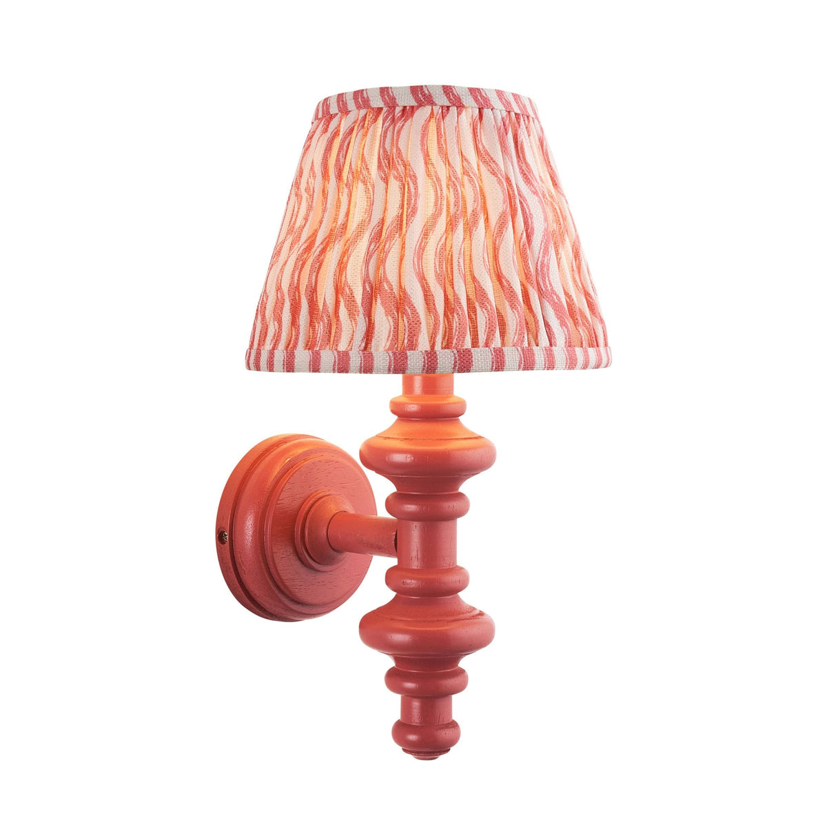 Carnaby Wall Light in Satin Pink Clay Painted Finish with Ripple 20cm Coral Pink Faux Linen Fabric Shade