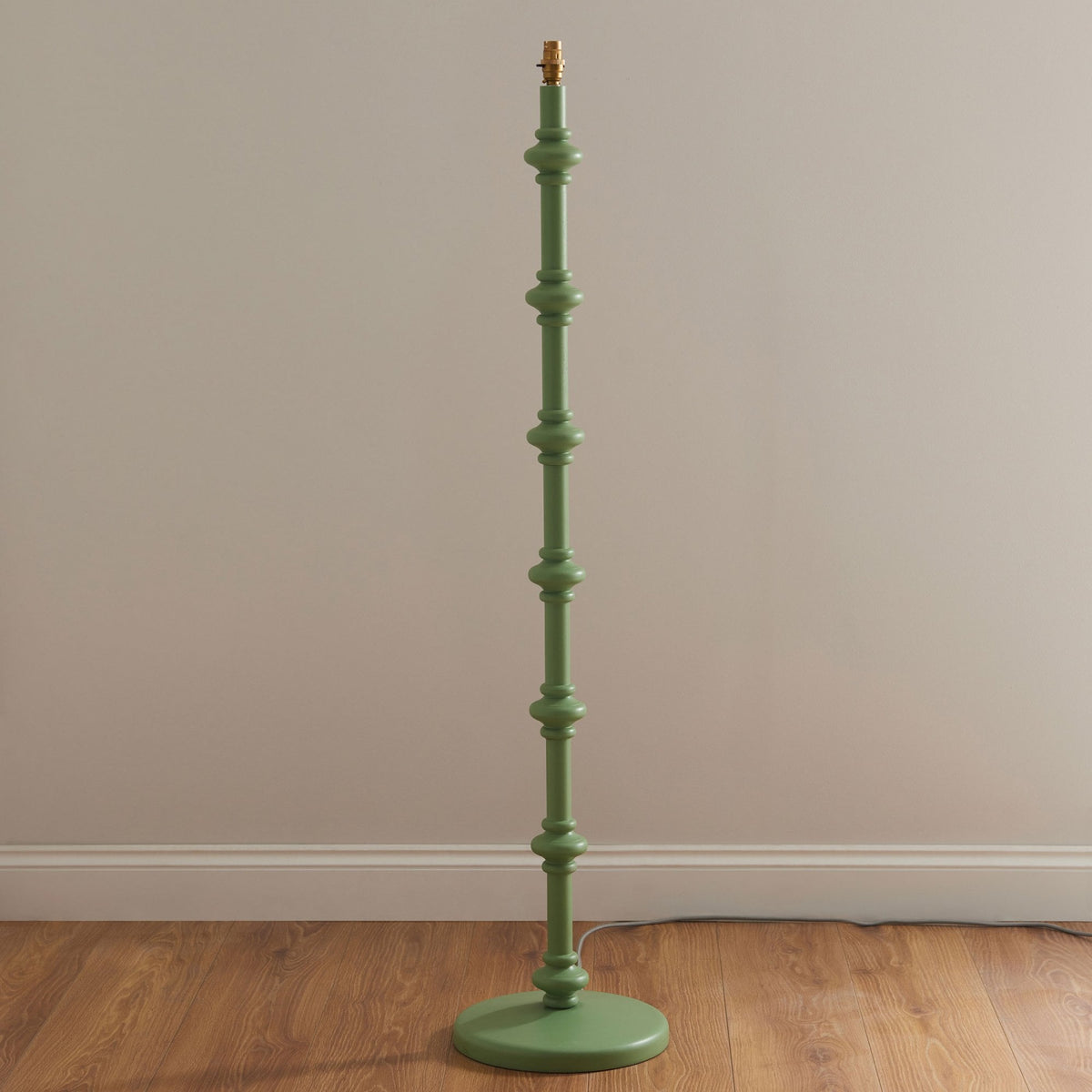 Carnaby Floor Lamp in Satin Cotswold Green Painted Finish with Ripple 35cm Coral Pink Faux Linen Fabric Shade