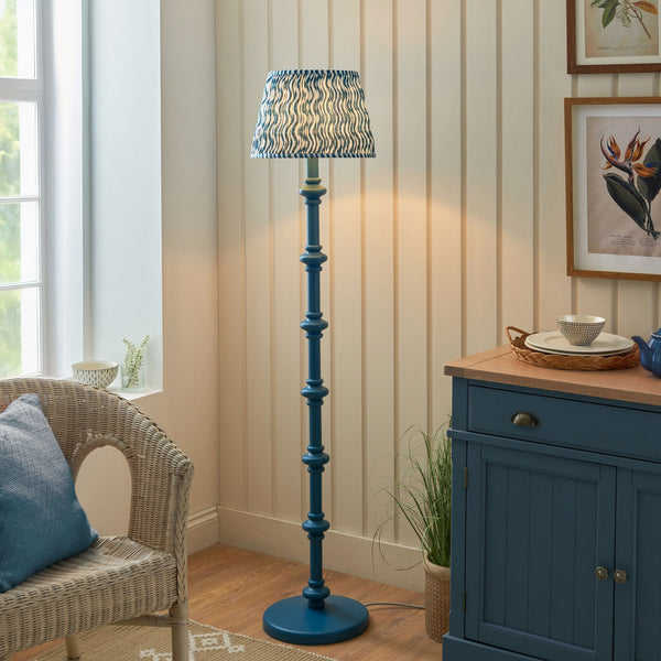 Carnaby Floor Lamp in Satin Marlin Blue Painted Finish with Ripple 35cm Marlin Blue Faux Linen Fabric Shade