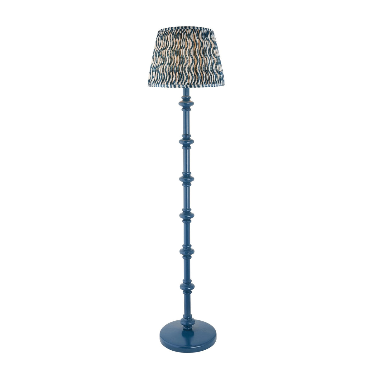 Carnaby Floor Lamp in Satin Marlin Blue Painted Finish with Ripple 35cm Marlin Blue Faux Linen Fabric Shade
