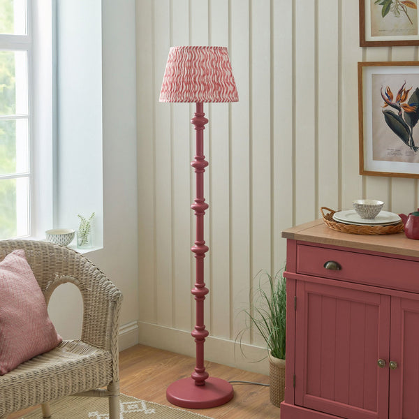 Carnaby Floor Lamp in Satin Pink Clay Painted Finish with Ripple 35cm Coral Pink Faux Linen Fabric Shade