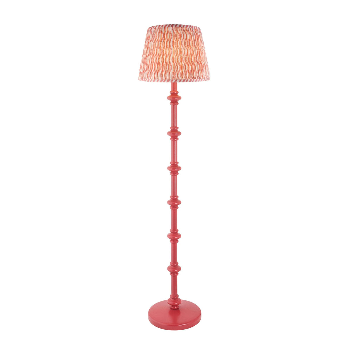 Carnaby Floor Lamp in Satin Pink Clay Painted Finish with Ripple 35cm Coral Pink Faux Linen Fabric Shade