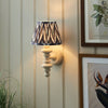 Carnaby Wall Light in Satin Almond White Painted Finish with Zigzag 20cm Pearl Grey Faux Silk Fabric Shade