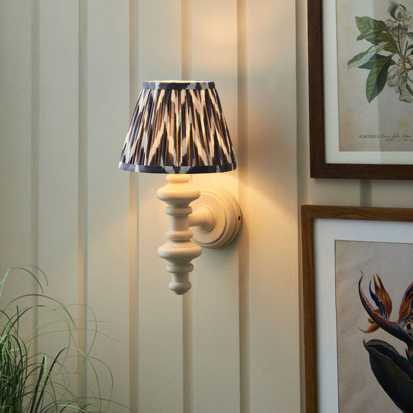 Carnaby Wall Light in Satin Almond White Painted Finish with Zigzag 20cm Pearl Grey Faux Silk Fabric Shade