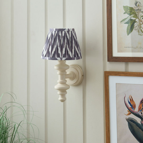 Carnaby Wall Light in Satin Almond White Painted Finish with Zigzag 20cm Pearl Grey Faux Silk Fabric Shade