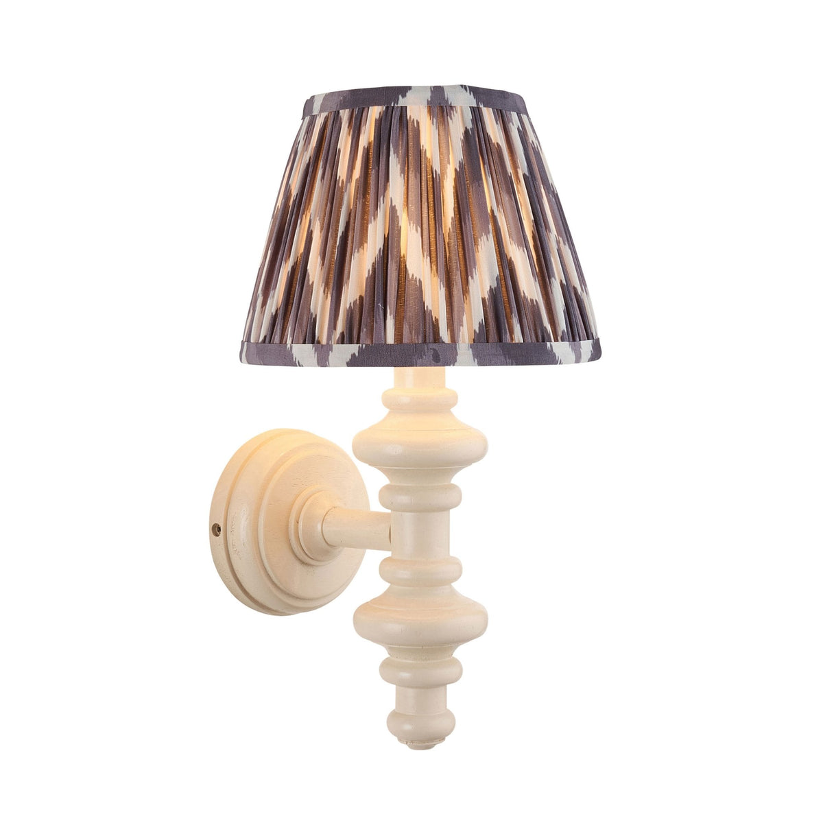 Carnaby Wall Light in Satin Almond White Painted Finish with Zigzag 20cm Pearl Grey Faux Silk Fabric Shade