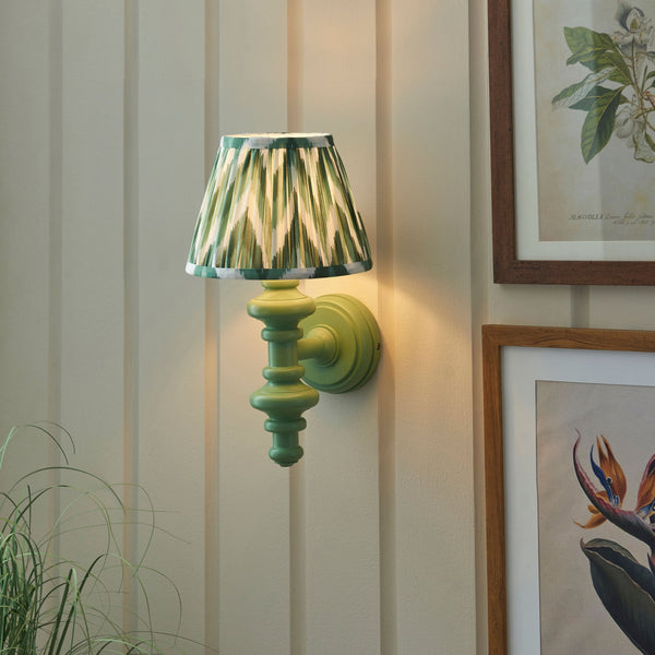 Carnaby Wall Light in Satin Cotswold Green Painted Finish with Zigzag 20cm Cotswold Green Faux Silk Fabric Shade