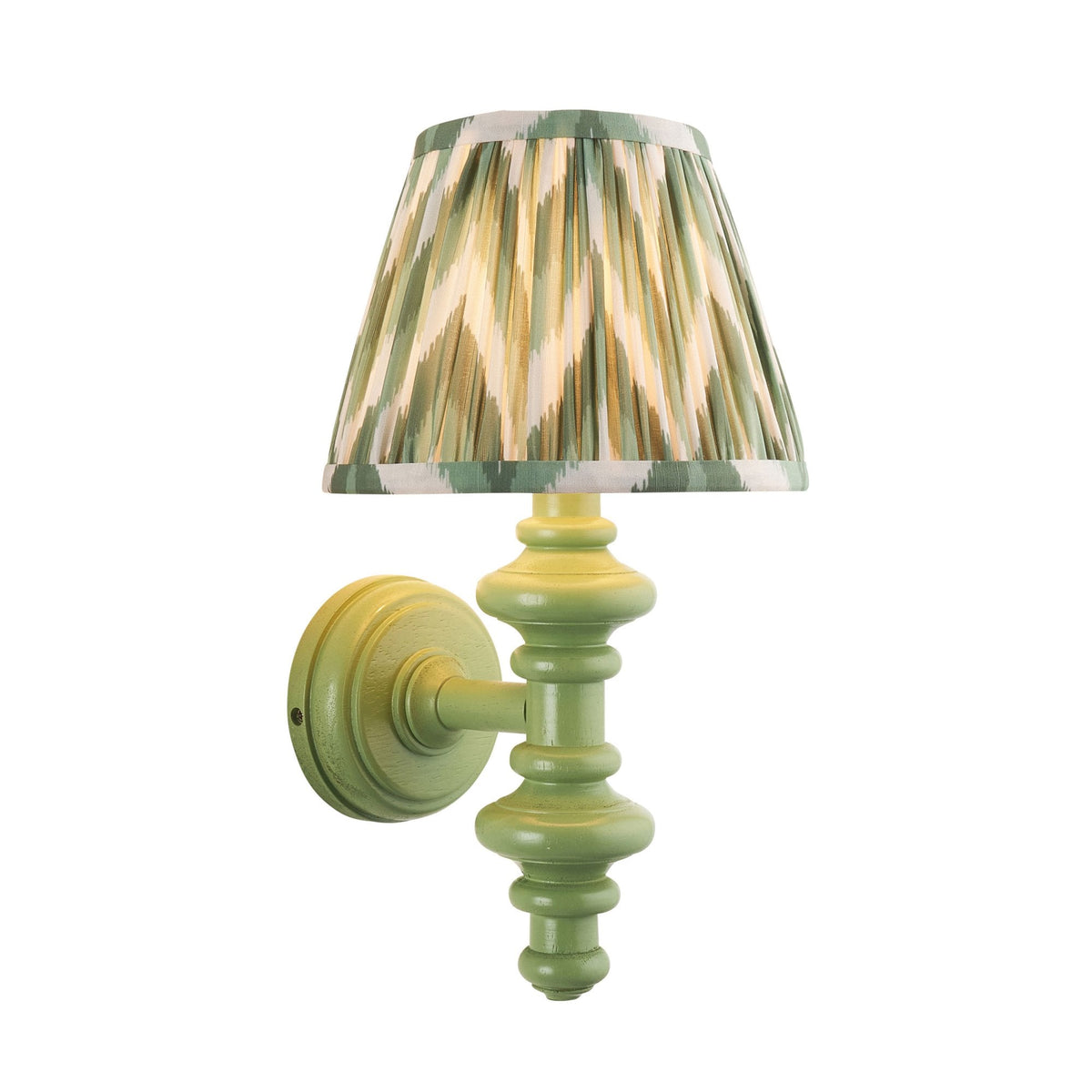 Carnaby Wall Light in Satin Cotswold Green Painted Finish with Zigzag 20cm Cotswold Green Faux Silk Fabric Shade