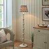 Carnaby Floor Lamp in Satin Almond White Painted Finish with Zigzag 35cm Pearl Grey Faux Silk Fabric Shade