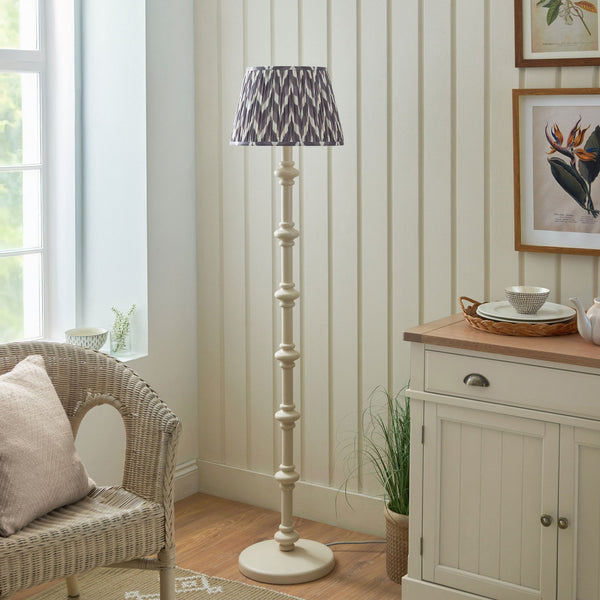 Carnaby Floor Lamp in Satin Almond White Painted Finish with Zigzag 35cm Pearl Grey Faux Silk Fabric Shade