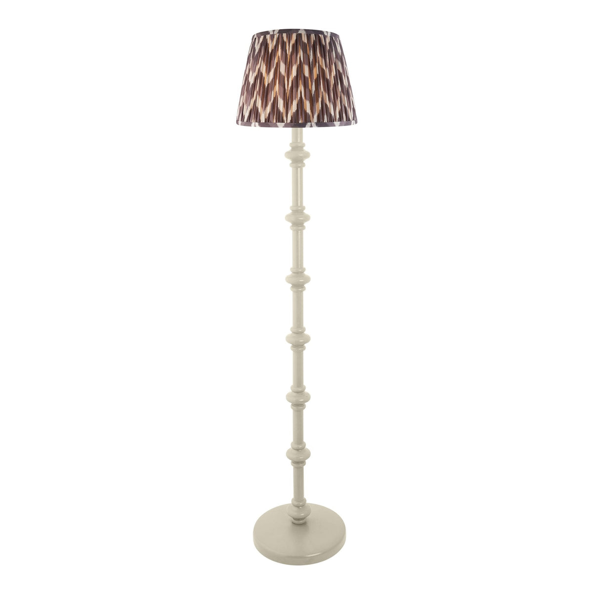 Carnaby Floor Lamp in Satin Almond White Painted Finish with Zigzag 35cm Pearl Grey Faux Silk Fabric Shade