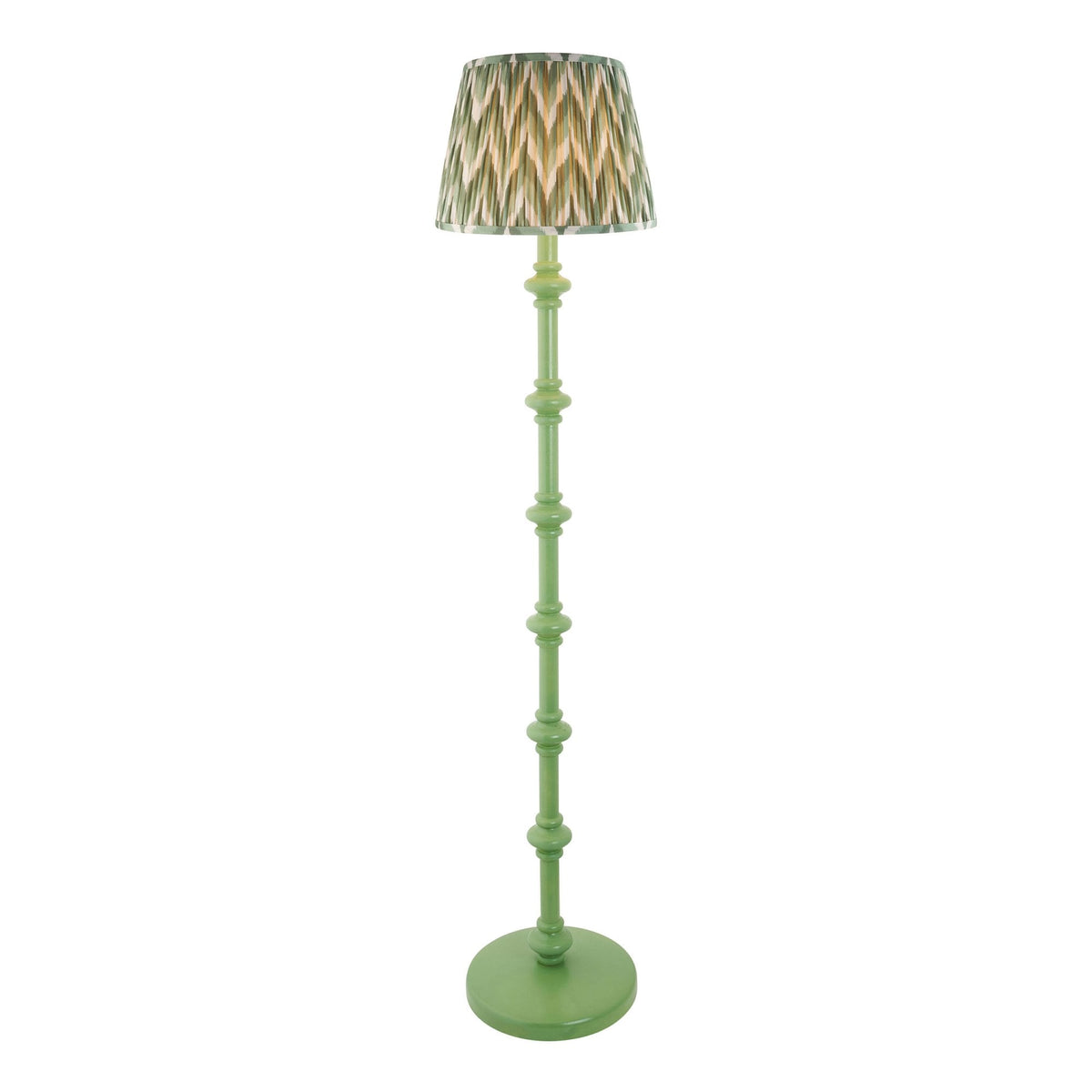 Carnaby Floor Lamp in Satin Cotswold Green Painted Finish with Zigzag 35cm Cotswold Green Faux Silk Fabric Shade