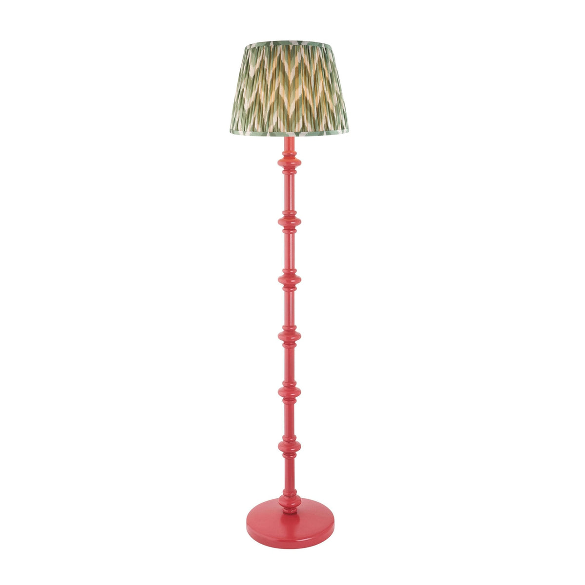 Carnaby Floor Lamp in Satin Pink Clay Painted Finish with Zigzag 35cm Cotswold Green Faux Silk Fabric Shade