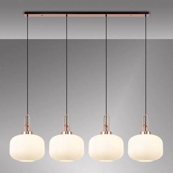 Atherington Pumpkin 4 Drop Linear Pendant in Copper with Opal Shades