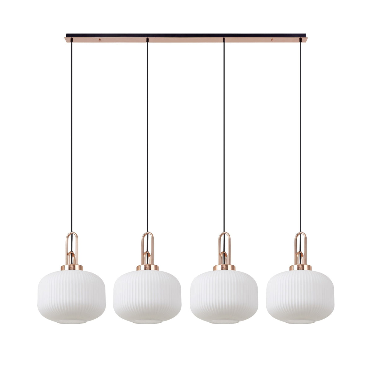Atherington Pumpkin 4 Drop Linear Pendant in Copper with Opal Shades