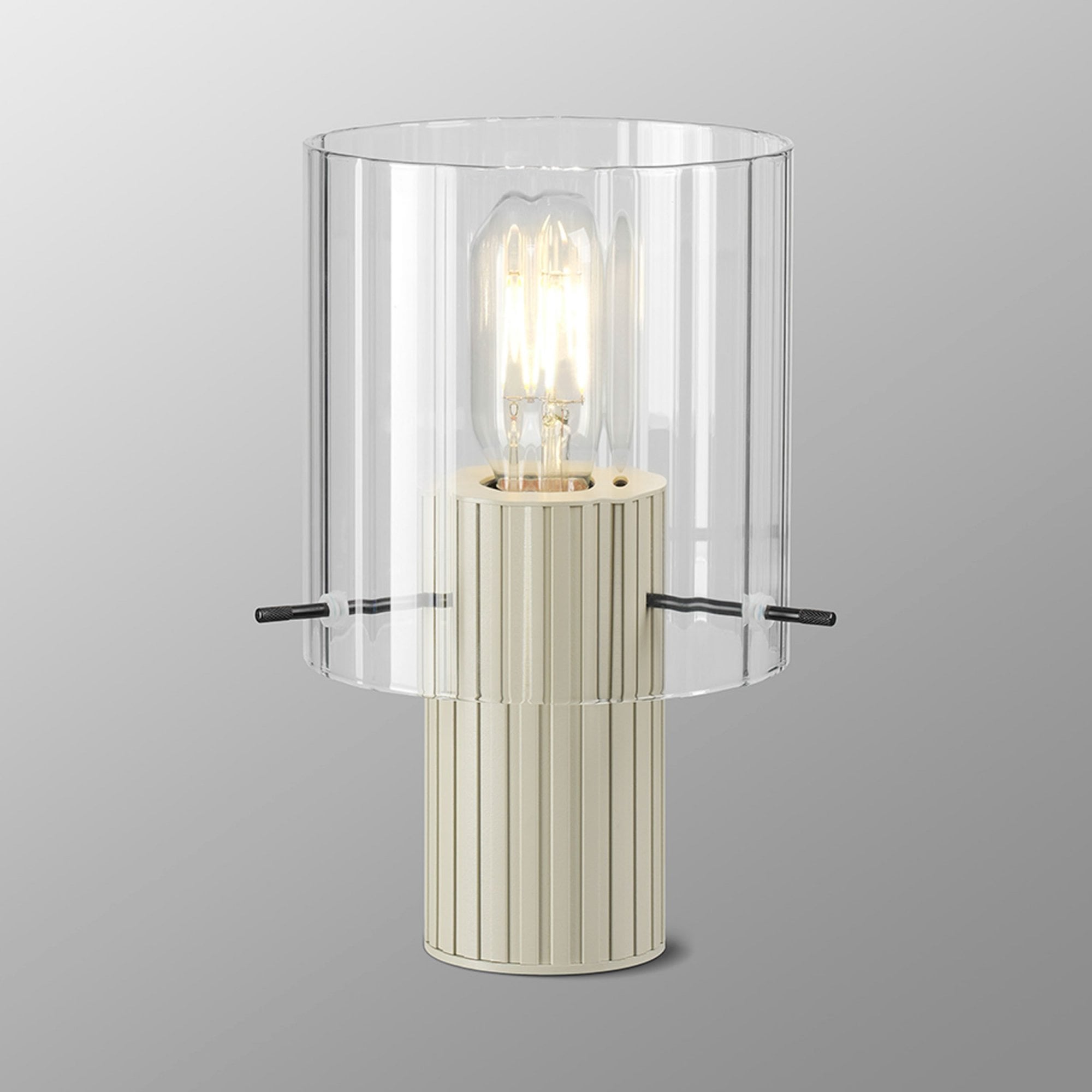 Belstone Wide Ribbed Table Lamp in Beige Stone with Clear Glass – Dusk ...