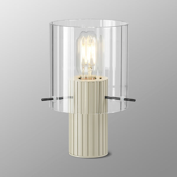 Belstone Wide Ribbed Table Lamp in Beige Stone with Clear Glass