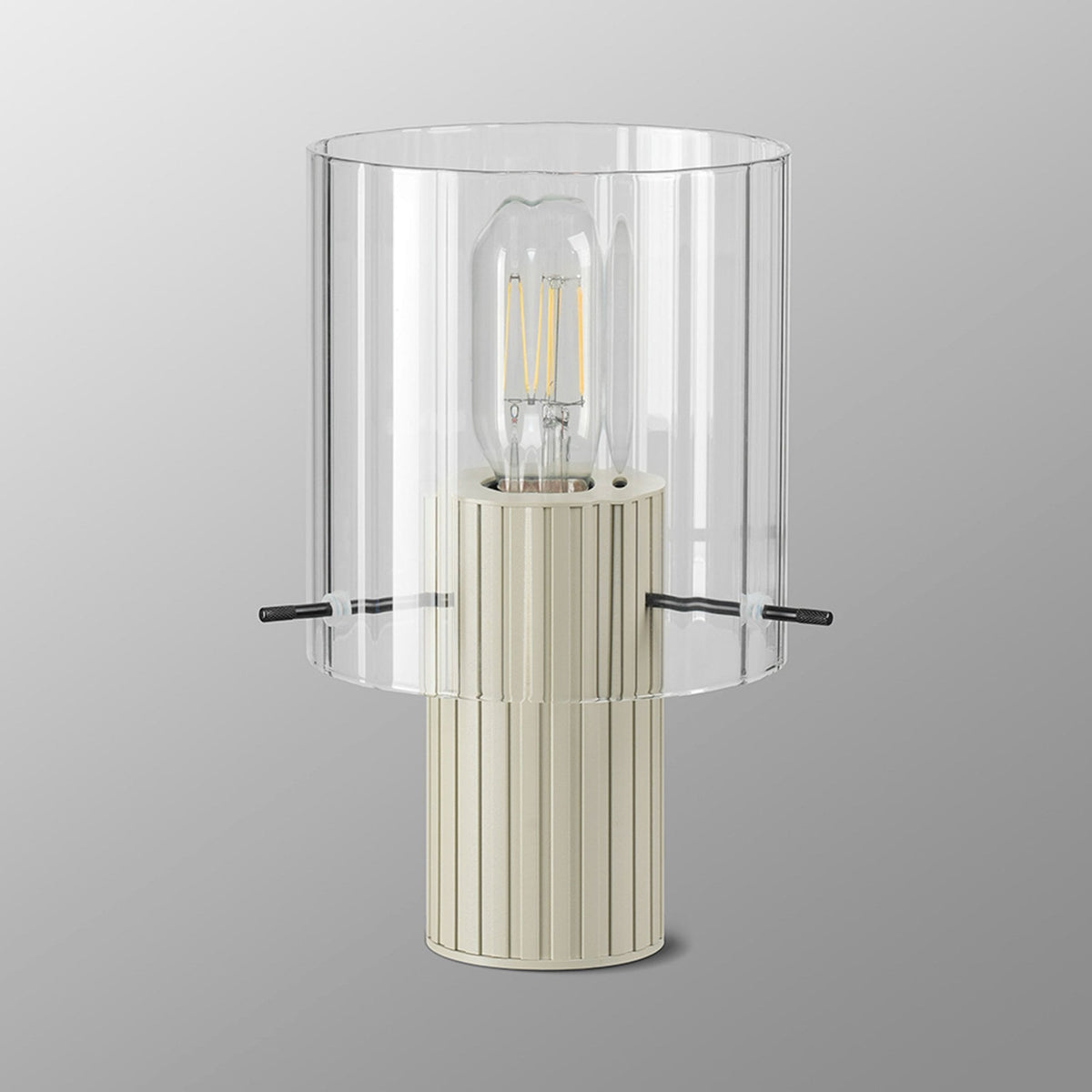 Belstone Wide Ribbed Table Lamp in Beige Stone with Clear Glass