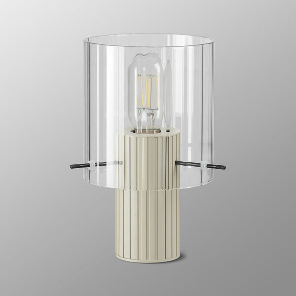 Belstone Wide Ribbed Table Lamp in Beige Stone with Clear Glass