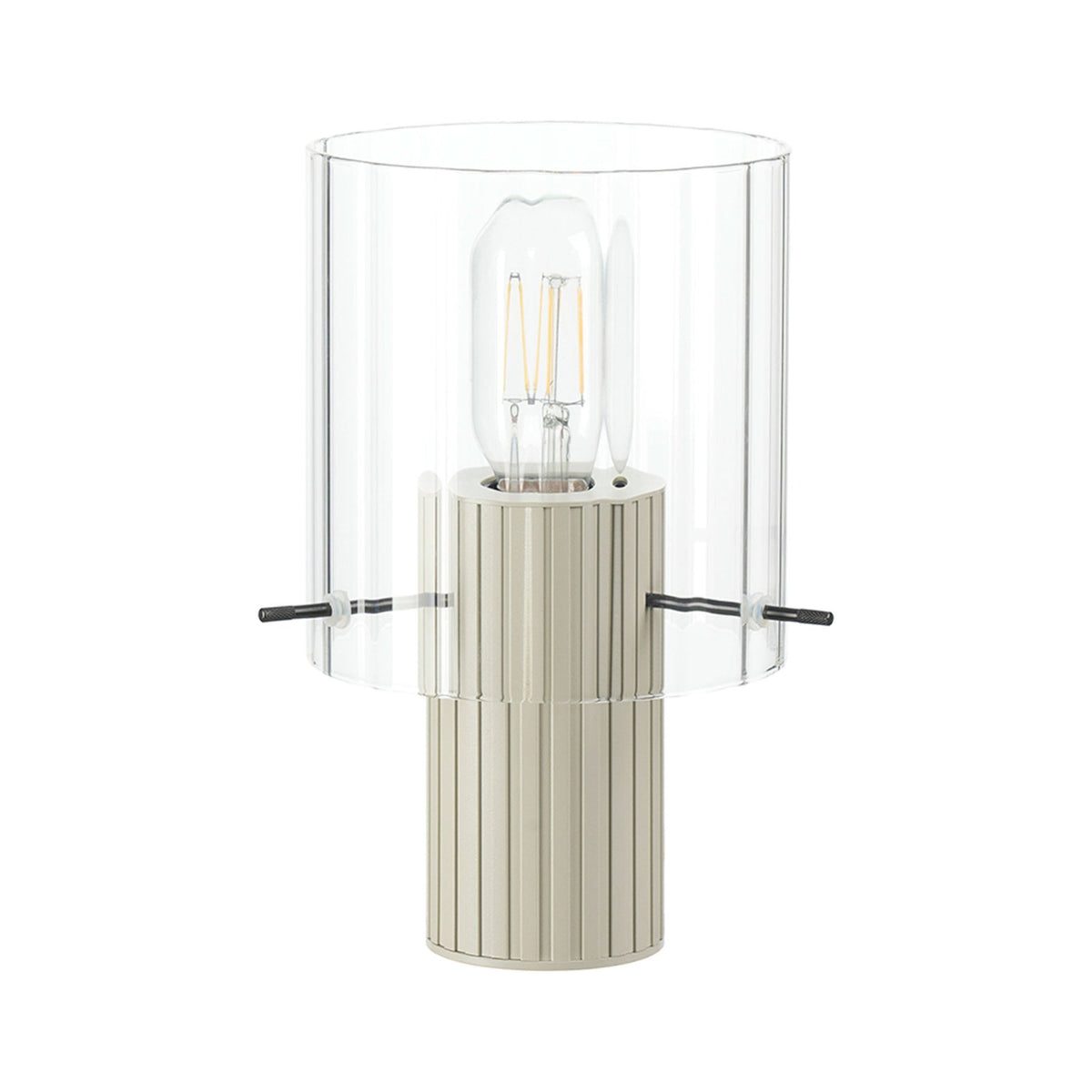Belstone Wide Ribbed Table Lamp in Beige Stone with Clear Glass