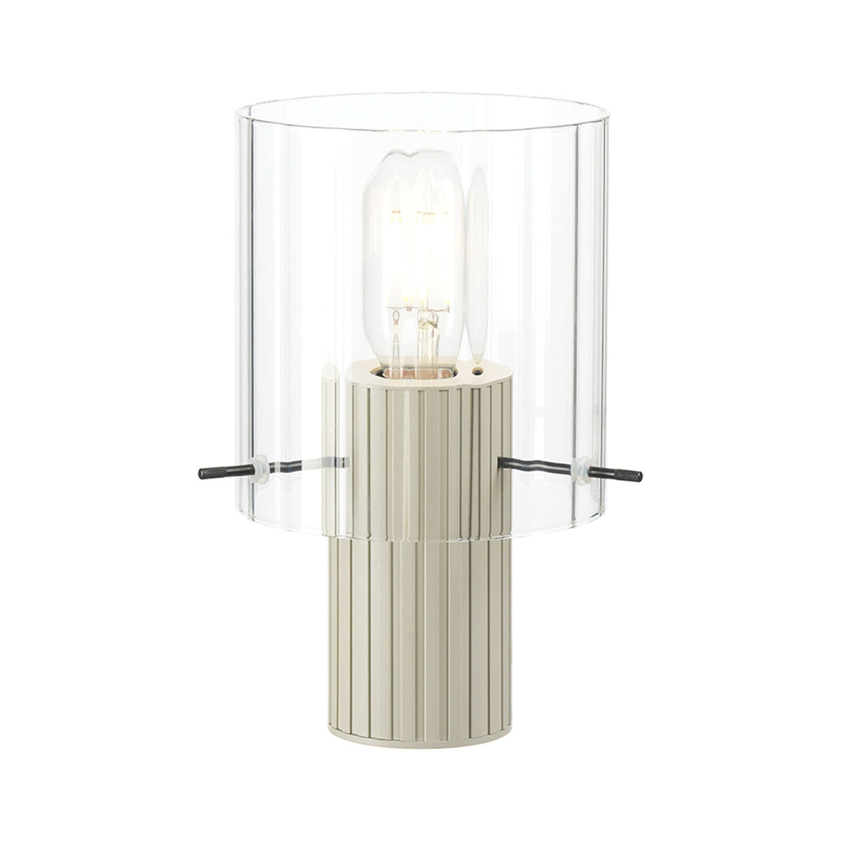 Belstone Wide Ribbed Table Lamp in Beige Stone with Clear Glass